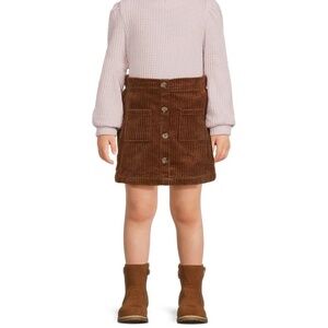 Brown Corduroy Girls Button-front Mini Skirt